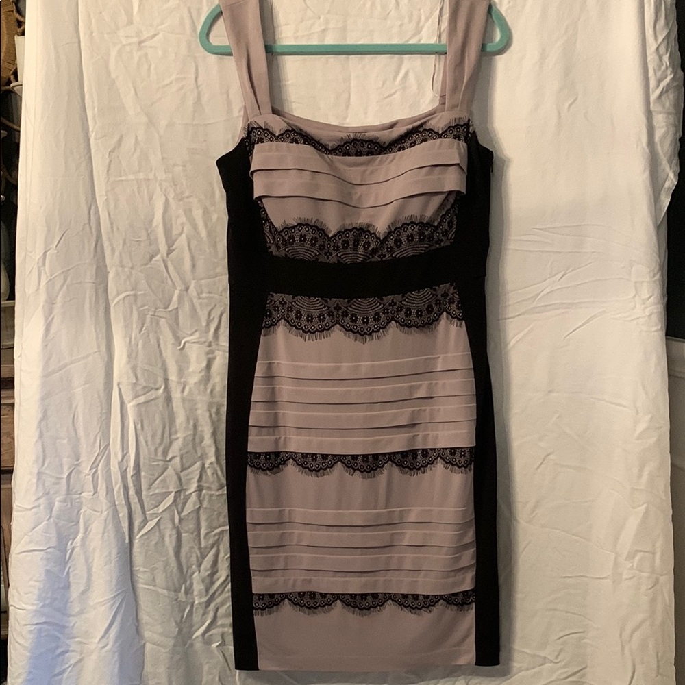 Jax Tan and Black Peplum Ribbed Mini Dress
